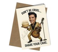 Birthday Card Reproduction Pre Printed - Funny Caricature with Printed Reproduction Autograph | Rock ’n’ Roll Memorabilia, Humorous Birthday Gift for Elvis Fans and Collectors No1977