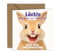 Birthday Card - Smiling Rabbit Design | Folding Card (15 x 15 cm) - With Kraft Envelope - Blank Inside