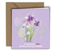 Birthday Card Spring Crocus & Snowdrops - To a very special Mum | Folded Card (15x15 cm) - with Kraft Envelope - Blank Inside
