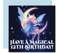 Birthday Card - Sprinkle Some Birthday Magic - Whimsical Fairy Perched on a Crescent Moon with Sparkling Stars - 145mm Square, Envelope Included