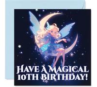 Birthday Card - Sprinkle Some Birthday Sparkle - Whimsical Fairy Perched on a Crescent Moon with Twinkling Stars - 145mm Square, Envelope Included