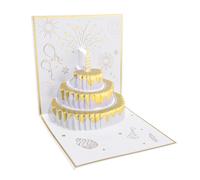 Birthday Card Unique Handmade Foldable Celebration Funny Happy Birthday Pop Up Card Cake Fireworks Stars Balloons 3D Birthday Greeting Card with Light Music Envelope (Gold)