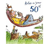 Birthday Card (WDM8777) Quentin Blake - Relax on your 50th - Man Relaxing in Hammock