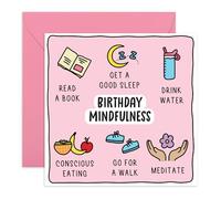 Birthday Card Wellness Tips - Mindfulness -Cute Positive Greeting For Friends Sisters Besties Mums Colleagues Women Wife Girlfriend Daughter Her - Self Care and Love -Comes with Stickers
