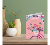 Birthday Card with Bike & Floral Design, Gold Foil Finish, 14 x 19 cm, UK Made