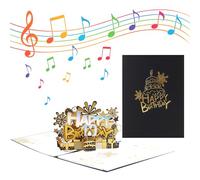 Birthday Card with Blowable Candle, 3D Pop Up Cake, Music and Light Effects, Greeting Card with Envelope, Birthday Gift for Him Her Kids Parents (Black)