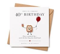 Birthday Card with Envelope, Cute Toast Character, Champagne Glass and Red Balloon Design, Funny Fortieth Birthday Greeting for Friend, Sister, Brother, Partner, Colleague or Relative (40th Birthday)