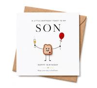 Birthday Card with Envelope, Cute Toast Character, Champagne Glass and Red Balloon Design, Funny Fortieth Birthday Greeting for Friend, Sister, Brother, Partner, Colleague or Relative (Son)