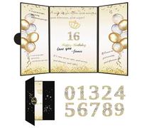 Birthday Card with Number Stickers, Three Panel Foldable Greeting Card, Birthday Party Decorations, Star Firework Cover, Crown Theme, Ready to Use