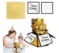 Birthday Cards, 3D Pop Up Birthday Cards Personalised Greeting Excitement Fireworks Creative Colorful Balloon Thoughtful Gifts Box with Envelope and Blank Cards for Women Men Kids Friends Black Gold