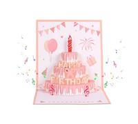 Birthday Cards, 3D Pop up Happy Birthday Card With LIGHTS & SOUND Blowable Candle Cake Card, Women Men Greeting Cards for Birthdays, Special Occasions or Anniversary (Pink)