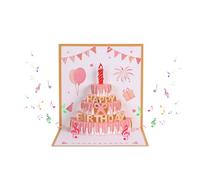 Birthday Cards, 3D Pop up Happy Birthday Card With LIGHTS & SOUND Blowable Candle Cake Card, Women Men Greeting Cards for Birthdays, Special Occasions or Anniversary (Golden pink)