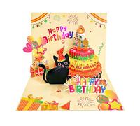 Birthday Cards Cat Music 3D Pop up Happy Birthday Card Light Blowable Candle for Cat Lovers Cute Pop Up Gift for Women Men