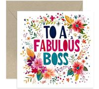 Birthday Cards for Boss - Colourful Happy Birthday Card for Female Boss - Floral Hearts and Stars Illustrated Greeting Card for Them, Thoughtful Appreciation Gifts for Boss from Team