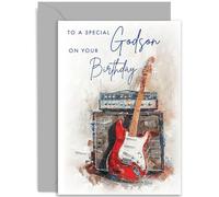 Birthday Cards for Godson - Rock n Roll Guitar Birthday Card for Him - Male Birthday Card for Godson - Guitar Birthday Gift - 16th 18th 21st 30th | Blank Inside