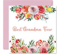 Birthday Cards for Grandma - Best Grandma Ever - Beautful Happy Birthday Card from Granddaughter Grandson, 145mm Mothers Day Greeting Cards Gran Granny