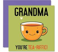 Birthday Cards for Grandma - Tea-riffic - Funny Happy Birthday Card for Grandma from Grandson Granddaughter, Gran Gifts, 145mm Joke Greeting Cards Women Her