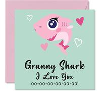 Mothers Day Cards for Granny - Granny Shark - Mothers Day Card from Granddaughter Grandson, Happy Birthday from Toddler Baby, 145mm Seasonal Gran Funny Greeting Cards