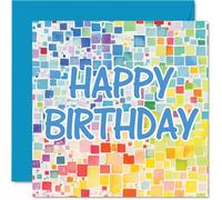 Birthday Cards for Her Him - Square Shapes Painting - Happy Birthday Card for Mum Dad Brother Sister Auntie Uncle Cousin Friend Family Colleague 145mm Bday Greeting Cards