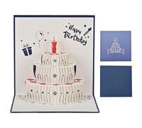 Birthday Cards for Men 3D Pop-Up Cake Design Blue Greeting Card with Envelope for Dad Husband Brother Friend