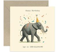 Birthday Cards for Men, Funny Elephant Illustration 'Age is irr-elephant' Humorous Bday Gifts for Dad Brother Boyfriend Mum, Male and Female - Blank Inside with Envelope