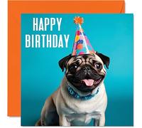 Birthday Cards for Men Women - Party Pug - Happy Birthday Card for Mum Dad Sister Brother Daughter Uncle Auntie Nan Grandma Grandad Colleague Best Friend, 145mm Bday Greeting Cards