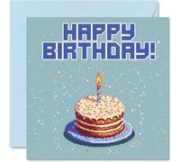 Birthday Cards for Men Women - Pixel Art Birthday Cake - Card for Brother Sister Son Daughter Uncle Aunt Colleague Friend 145mm Bday Greeting Cards