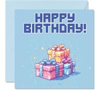 Birthday Cards for Men Women - Pixel Art Birthday Presents - Card for Brother Sister Son Daughter Uncle Aunt Colleague Friend 145mm Bday Greeting Cards