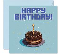 Birthday Cards for Men Women - Pixel Art Chocolate Cake - Happy Birthday Card for Brother Sister Son Daughter Uncle Aunt Colleague Friend 145mm Bday Greeting Cards
