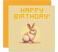 Birthday Cards for Men Women - Pixel Art Rabbit - Happy Birthday Card for Brother Sister Son Daughter Uncle Aunt Colleague Friend 145mm Bday Greeting Cards