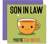 Birthday Cards for Son in Law - Tea-riffic - Funny Happy Birthday Card for Son-in-law from Mum Dad in Law, Son Gifts, 145mm Joke Greeting Cards Men Him