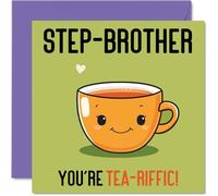 Birthday Cards for Step Brother - Tea-riffic - Funny Happy Birthday Card for Step-Brother from Step Sister, Sibling Gifts, 145mm Joke Greeting Cards Men Him