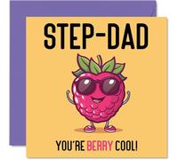 Birthday Cards for Step Dad - Berry Cool - Funny Happy Birthday Card for Step-Dad from Step Son Daughter, Father's Day Card Father, 145mm Joke Greeting Cards Men Him