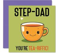 Birthday Cards for Step Dad - Tea-riffic - Funny Happy Birthday Card for Step-Dad from Step Son Daughter, Father's Day Card Father, 145mm Joke Greeting Cards Men Him