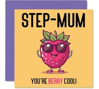 Birthday Cards for Step Mum - Berry Cool - Funny Happy Birthday Card for Step-Mum from Step Son Daughter, Mothers Day Card for Step Mother, 145mm x 145mm Joke Greeting Cards for Women Her
