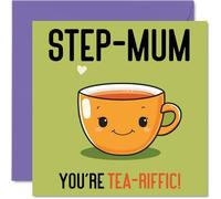 Birthday Cards for Step Mum - Tea-riffic - Funny Happy Birthday Card for Step-Mum from Step Son Daughter, Mothers Day Card Mother, 145mm Joke Greeting Cards Women Her