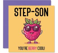 Birthday Cards for Step Son - Berry Cool - Funny Happy Birthday Card for Step-Son from Step Mum Dad, Son Gifts, 145mm Joke Greeting Cards Men Him