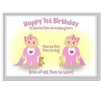 Birthday Cards for Twin Granddaughters - First 1st Birthday - Baby Girls - Twin Sisters - 1 year old - Age One - Keepsake Greeting - Happy Wishes - Blank inside to write your own message
