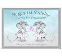 Birthday Cards for Twin Granddaughters - First 1st Birthday - Baby Girls - Twin Sisters - 1 year old - Age One - Keepsake Greeting - Happy Wishes - Blank inside to write your own message