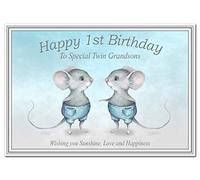 Birthday Cards for Twin Grandsons - First 1st Birthday - Baby Boys - Twin Brothers - 1 year old - Age One - Keepsake Greeting - Happy Wishes - Blank inside to write your own message