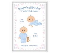 Birthday Cards for Twin Grandsons - First 1st Birthday - Baby Boys - Twin Brothers - 1 Year Old - Age One - Keepsake Greeting - Happy Wishes - Blank Inside to Write Your own Message