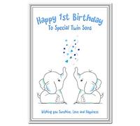 Birthday Cards for Twin Sons - First 1st Birthday - Baby Boys - Twin Brothers - 1 year old - Age One - Keepsake Greeting - Happy Wishes - Blank inside to write your own message