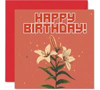 Birthday Cards for Women and Men, Pixel Art Lilies