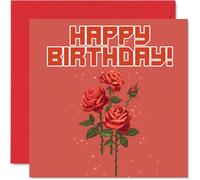 Birthday Cards for Women and Men, Pixel Art Roses