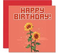 Birthday Cards for Women and Men, Pixel Art Sunflowers