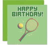 Birthday Cards for Men Women - Pixel Art Tennis - Happy Birthday Card for Brother Sister Son Daughter Uncle Aunt Colleague Friend 145mm Bday Greeting Cards