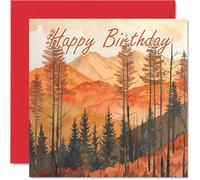 Birthday Cards For Women Men - Watercolour Mountain Red - Happy Birthday Card for Mum Dad Brother Sister Uncle Auntie Cousin Grandad Nanny Friend 145mm Bday Greeting Cards