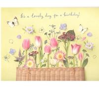 Birthday Cards for Women, Floral Designs With Glitter, 18.5 x 14 cm, Set of 6, Blank Inside