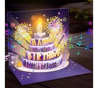 Birthday Cards for Women Men,3D Pop Up Firework with Musical LED Lights & Blowable Cake - Interactive Greeting Card, Great Birthday Gifts for Mom Dad Wife Husband Kids Men Women, Festive Surprise