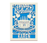 Birthday Cards for Women Men Personalised Birthday Card for Sister Husband Wife Son Daughter Friend Custom Laser Paper Cut Cards Gifts with Any Age & Name for 3rd 7th 18th 21st 30th (Blue)